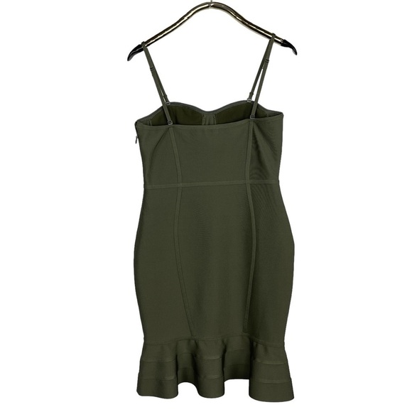 BEBE BUSTIER BODYCON OLIVE GREEN STRETCH MERMAID HEM MIDI DRESS - Picture 5 of 14